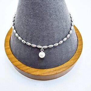 Sterling Silver 925 Natural Pearl Bead Design Chain Bracelet Size 7.25" Length